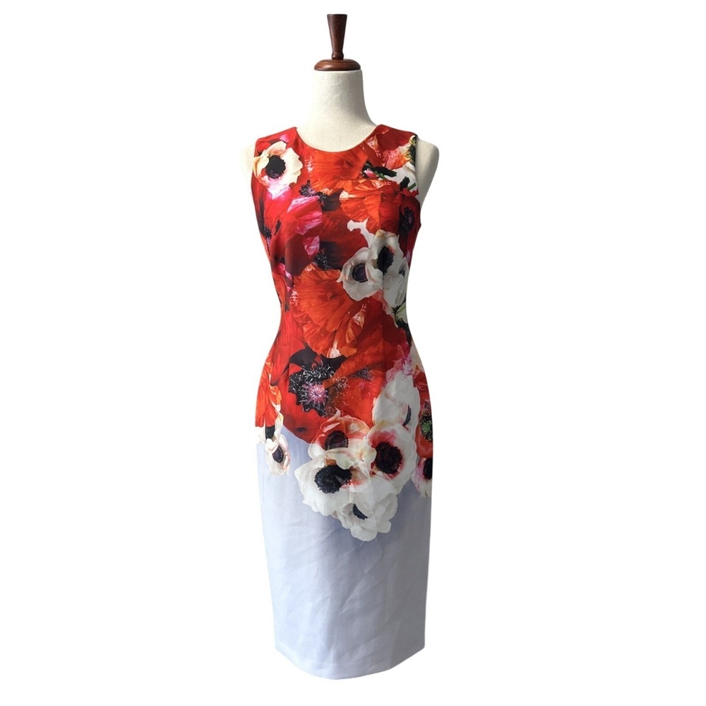 Adrianna Papell Women's Dress Size 4 Cocktail Floral Party Red